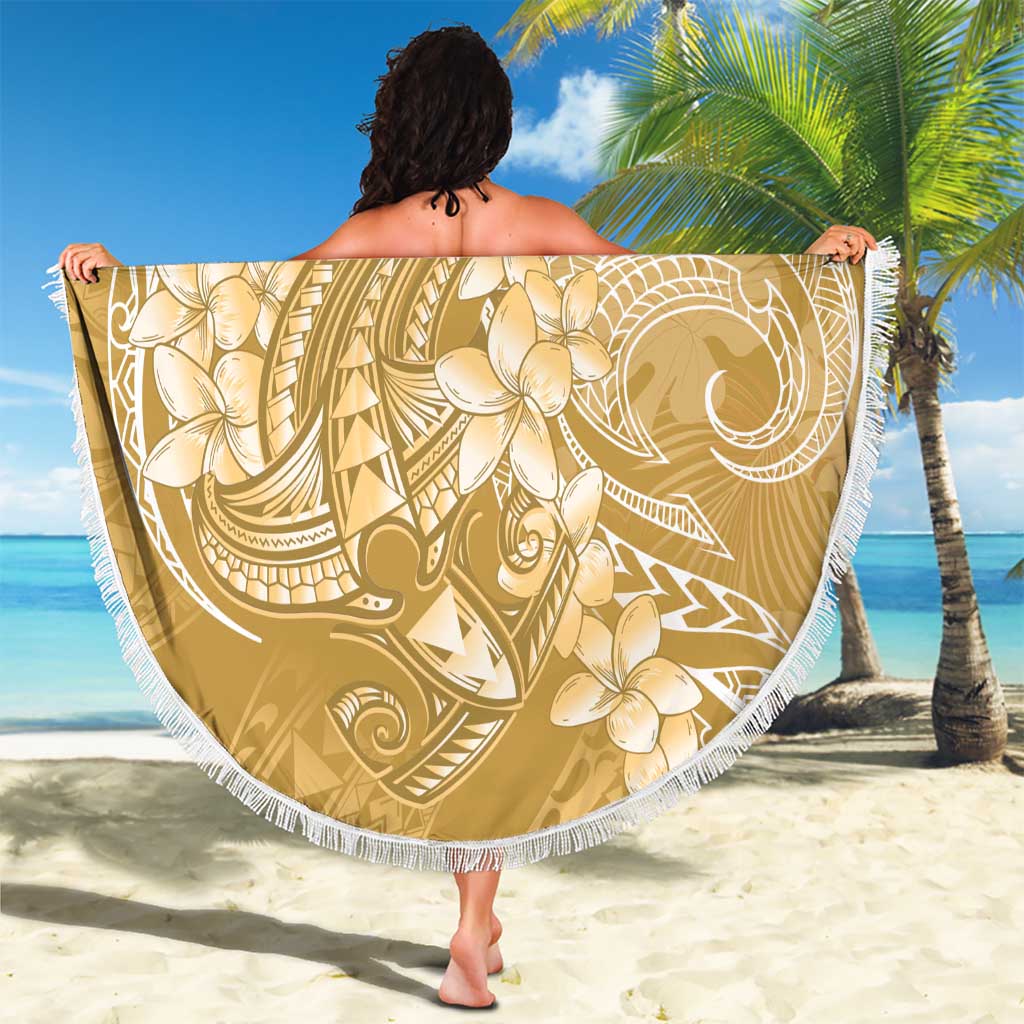 Yellow Polynesia Hammerhead Shark Tattoo With Plumeria Lei Beach Blanket