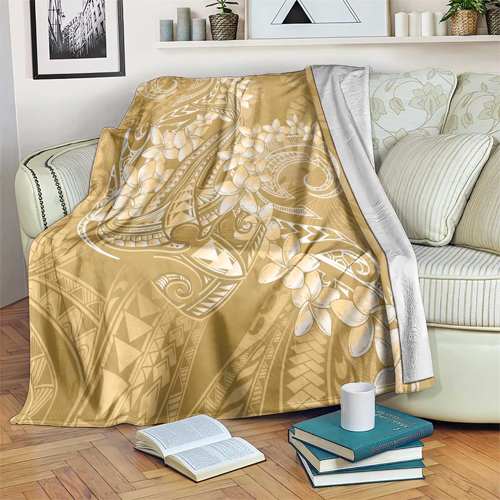 Yellow Polynesia Hammerhead Shark Tattoo With Plumeria Lei Blanket