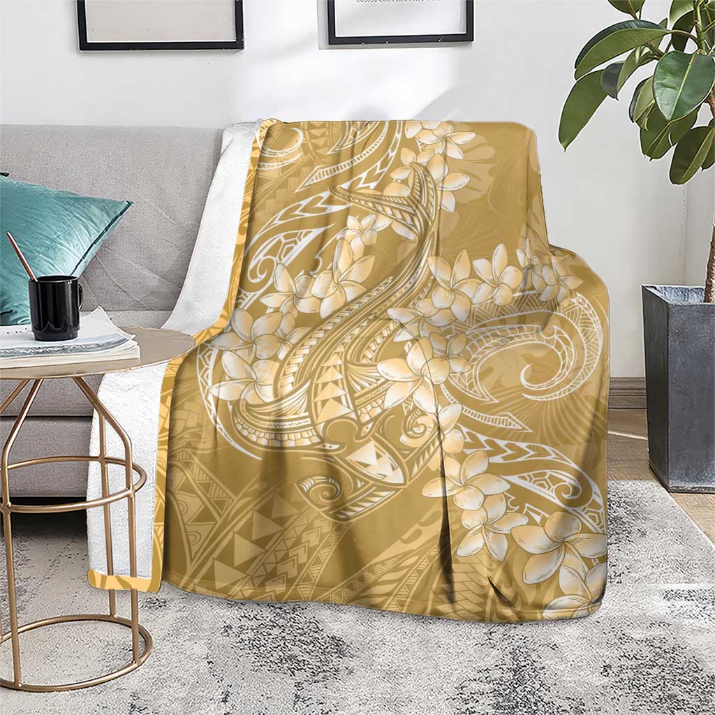 Yellow Polynesia Hammerhead Shark Tattoo With Plumeria Lei Blanket