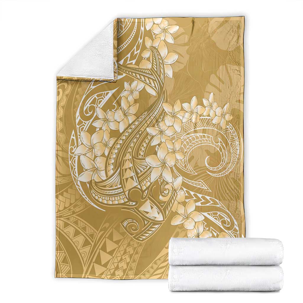 Yellow Polynesia Hammerhead Shark Tattoo With Plumeria Lei Blanket