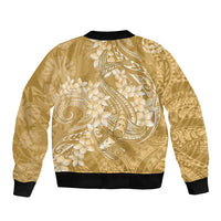 Yellow Polynesia Hammerhead Shark Tattoo With Plumeria Lei Bomber Jacket