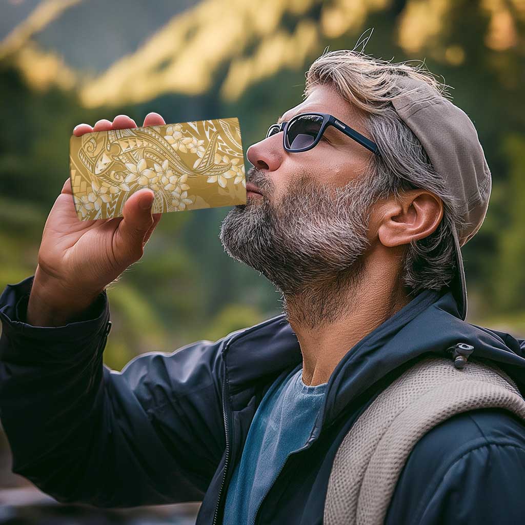 Yellow Polynesia Hammerhead Shark Tattoo With Plumeria Lei 4 in 1 Can Cooler Tumbler