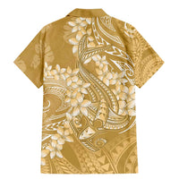 Yellow Polynesia Hammerhead Shark Tattoo With Plumeria Lei Family Matching Mermaid Dress and Hawaiian Shirt