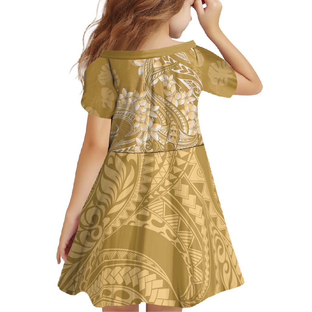 Yellow Polynesia Hammerhead Shark Tattoo With Plumeria Lei Family Matching Off Shoulder Maxi Dress and Hawaiian Shirt