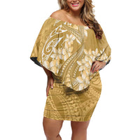 Yellow Polynesia Hammerhead Shark Tattoo With Plumeria Lei Family Matching Off Shoulder Short Dress and Hawaiian Shirt