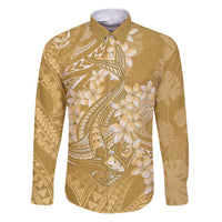 Yellow Polynesia Hammerhead Shark Tattoo With Plumeria Lei Family Matching Puletasi and Hawaiian Shirt