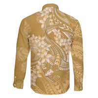 Yellow Polynesia Hammerhead Shark Tattoo With Plumeria Lei Family Matching Short Sleeve Bodycon Dress and Hawaiian Shirt