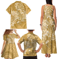 Yellow Polynesia Hammerhead Shark Tattoo With Plumeria Lei Family Matching Tank Maxi Dress and Hawaiian Shirt