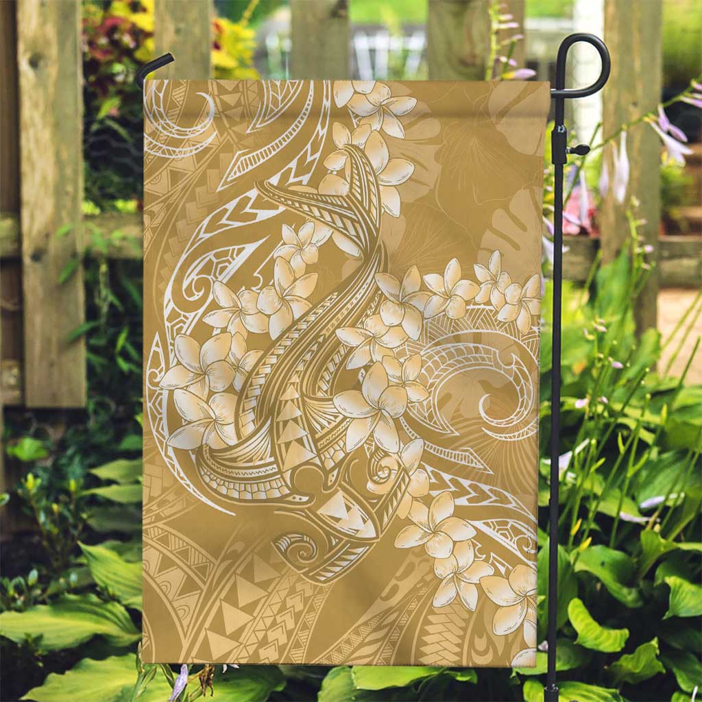 Yellow Polynesia Hammerhead Shark Tattoo With Plumeria Lei Garden Flag
