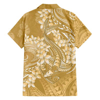 Yellow Polynesia Hammerhead Shark Tattoo With Plumeria Lei Hawaiian Shirt
