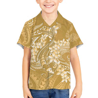 Yellow Polynesia Hammerhead Shark Tattoo With Plumeria Lei Hawaiian Shirt