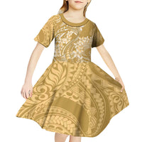 Yellow Polynesia Hammerhead Shark Tattoo With Plumeria Lei Kid Short Sleeve Dress