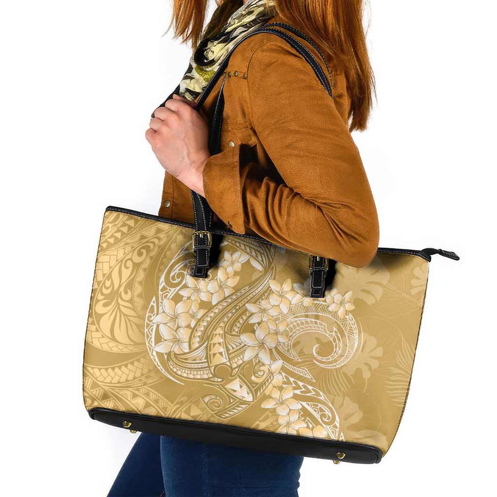 Yellow Polynesia Hammerhead Shark Tattoo With Plumeria Lei Leather Tote Bag LT14 Yellow - Polynesian Pride