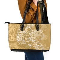 Yellow Polynesia Hammerhead Shark Tattoo With Plumeria Lei Leather Tote Bag LT14 - Polynesian Pride
