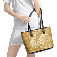 Yellow Polynesia Hammerhead Shark Tattoo With Plumeria Lei Leather Tote Bag LT14 - Polynesian Pride