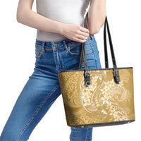 Yellow Polynesia Hammerhead Shark Tattoo With Plumeria Lei Leather Tote Bag LT14 - Polynesian Pride