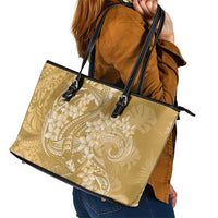 Yellow Polynesia Hammerhead Shark Tattoo With Plumeria Lei Leather Tote Bag LT14 - Polynesian Pride