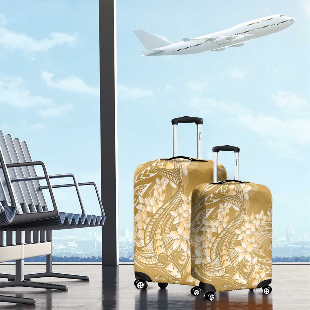 Yellow Polynesia Hammerhead Shark Tattoo With Plumeria Lei Luggage Cover