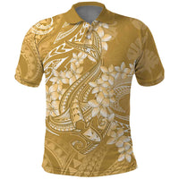 Yellow Polynesia Hammerhead Shark Tattoo With Plumeria Lei Polo Shirt