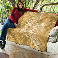 Yellow Polynesia Hammerhead Shark Tattoo With Plumeria Lei Quilt