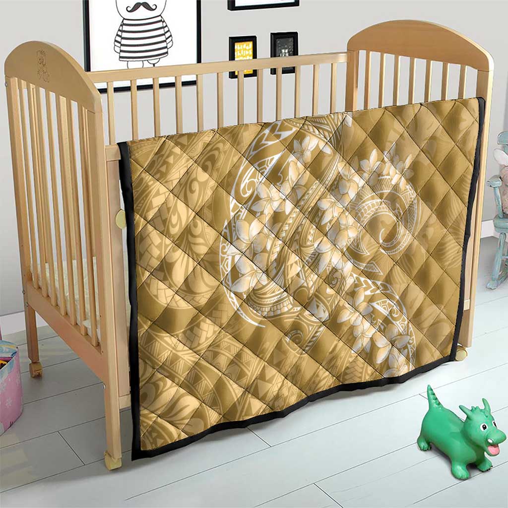 Yellow Polynesia Hammerhead Shark Tattoo With Plumeria Lei Quilt