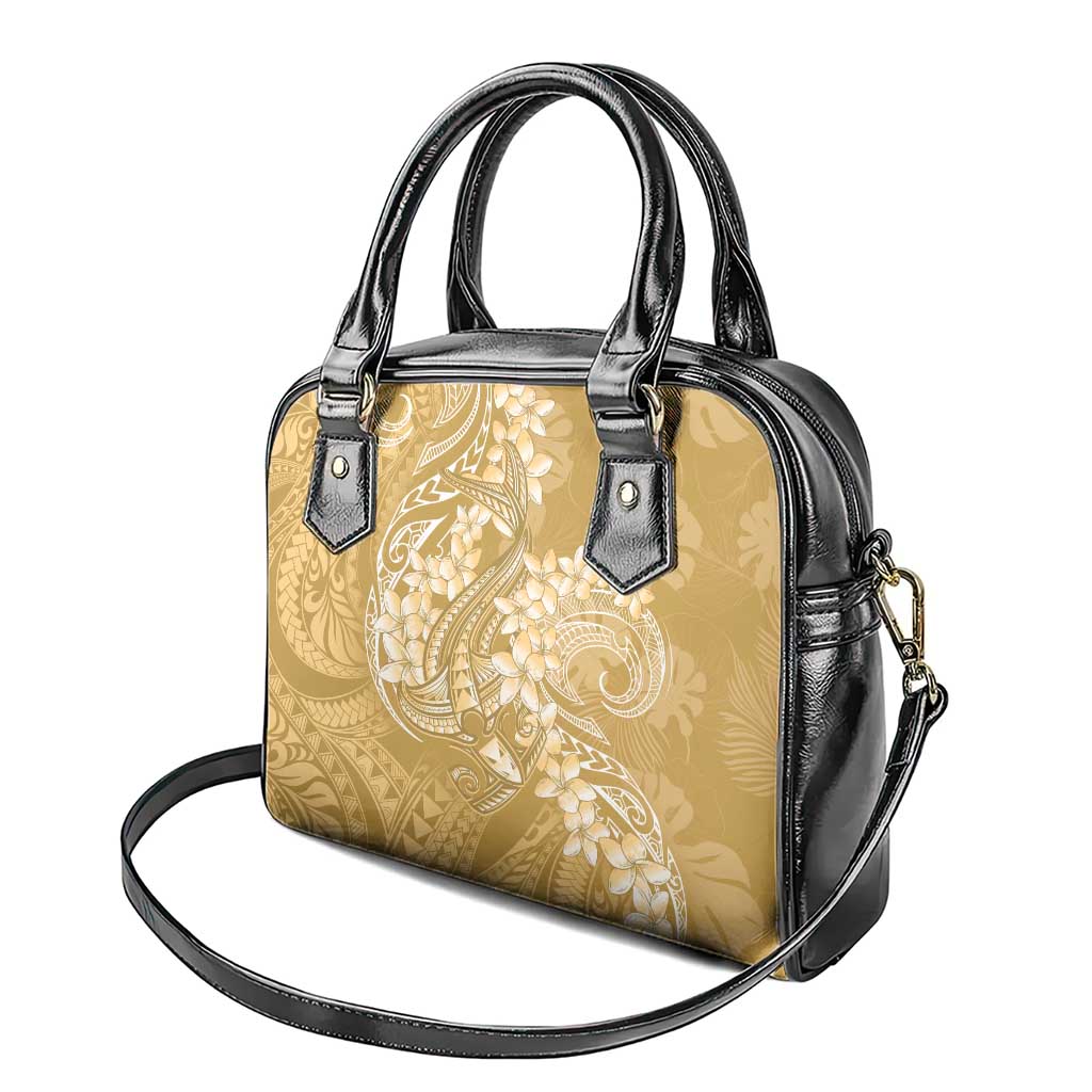 Yellow Polynesia Hammerhead Shark Tattoo With Plumeria Lei Shoulder Handbag