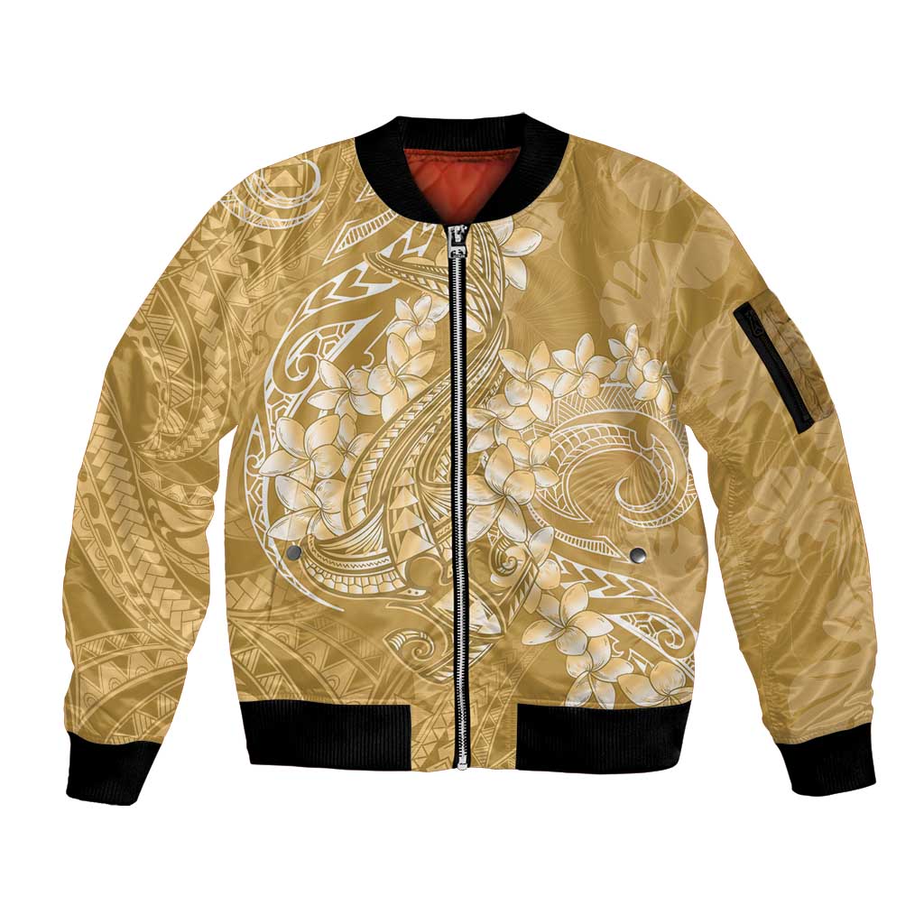 Yellow Polynesia Hammerhead Shark Tattoo With Plumeria Lei Sleeve Zip Bomber Jacket LT14 Unisex Yellow - Polynesian Pride
