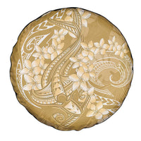 Yellow Polynesia Hammerhead Shark Tattoo With Plumeria Lei Spare Tire Cover