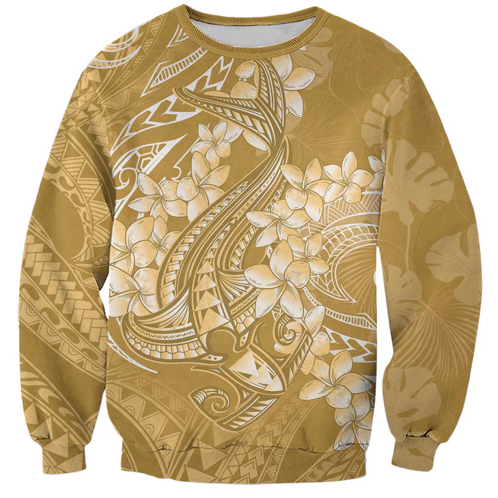 Yellow Polynesia Hammerhead Shark Tattoo With Plumeria Lei Sweatshirt