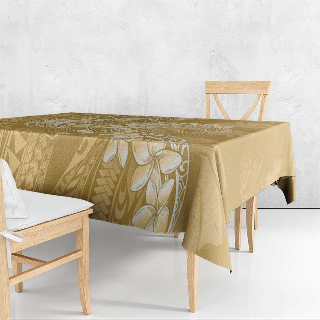 Yellow Polynesia Hammerhead Shark Tattoo With Plumeria Lei Tablecloth