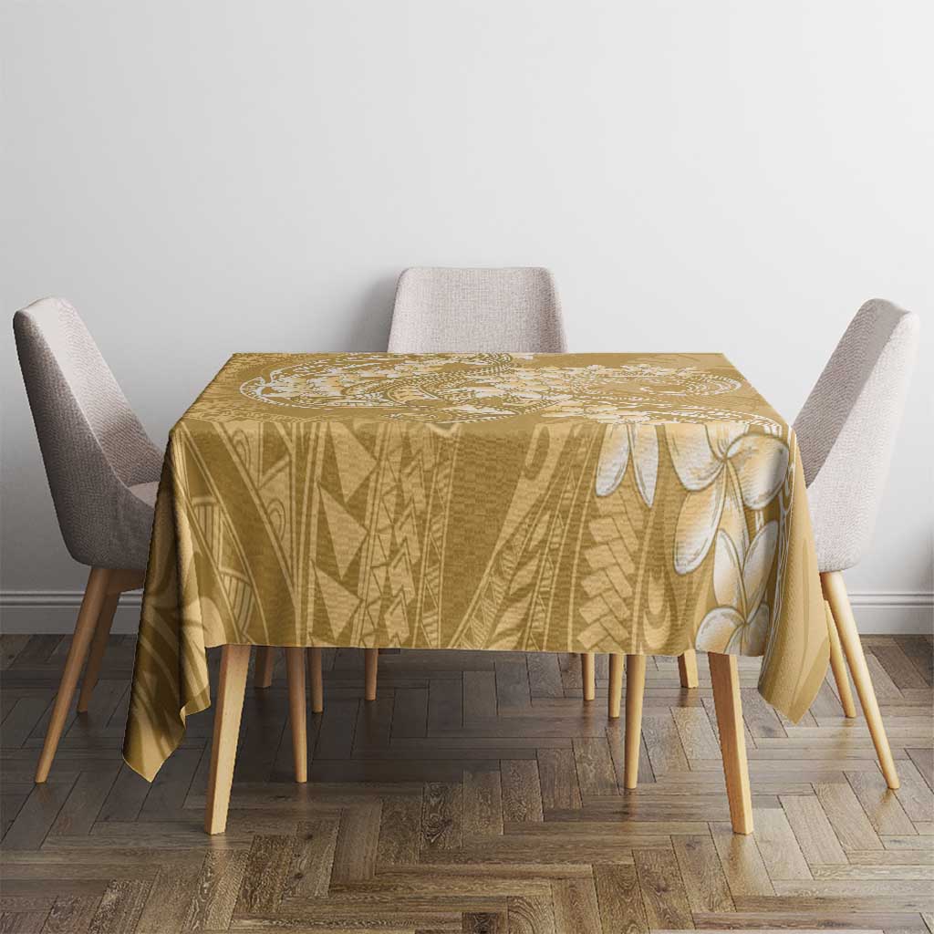 Yellow Polynesia Hammerhead Shark Tattoo With Plumeria Lei Tablecloth