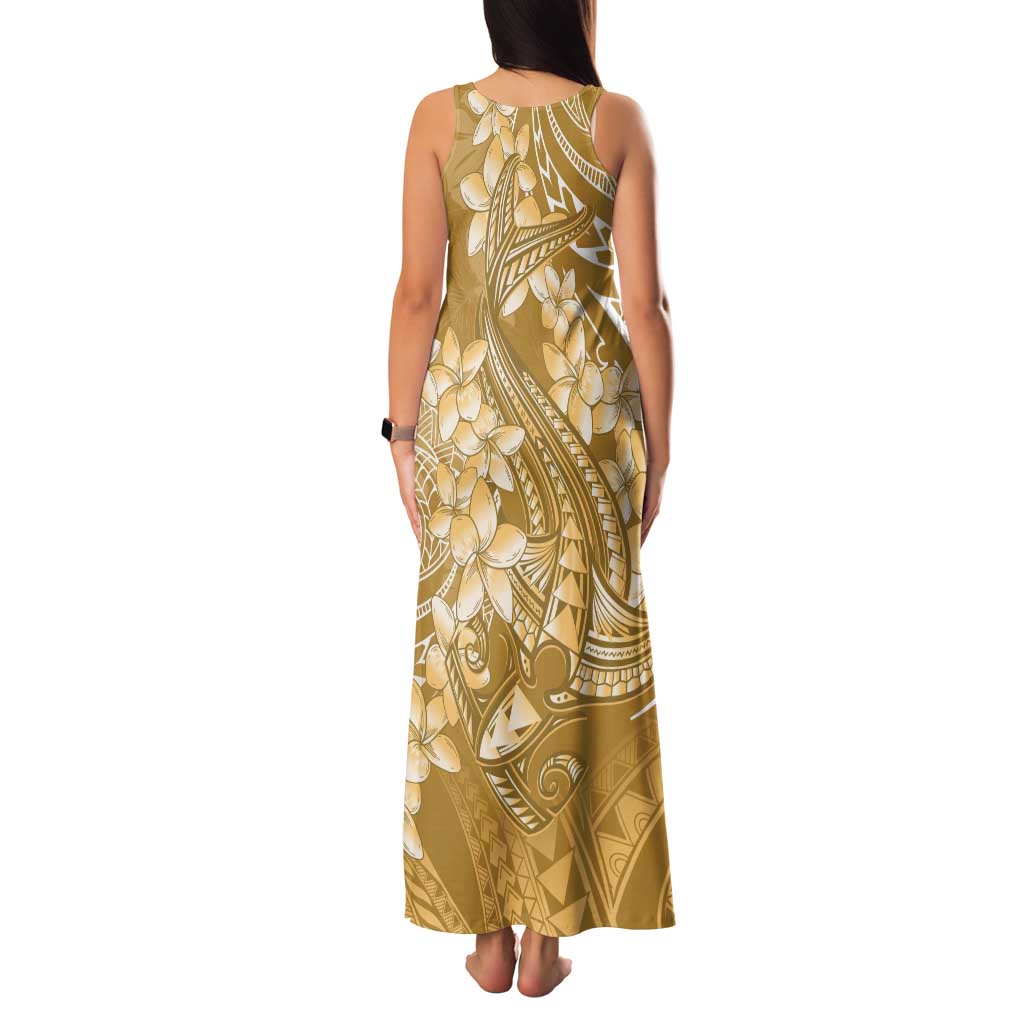 Yellow Polynesia Hammerhead Shark Tattoo With Plumeria Lei Tank Maxi Dress LT14 - Polynesian Pride