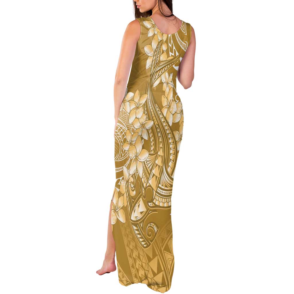 Yellow Polynesia Hammerhead Shark Tattoo With Plumeria Lei Tank Maxi Dress LT14 - Polynesian Pride