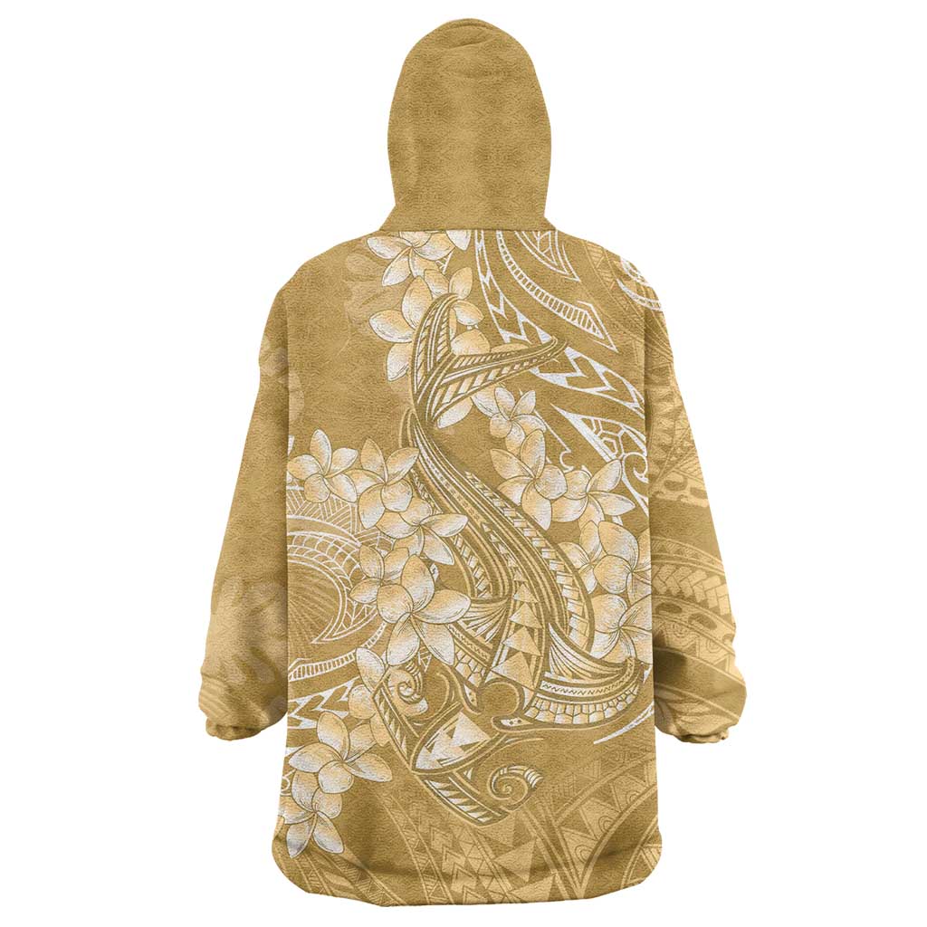Yellow Polynesia Hammerhead Shark Tattoo With Plumeria Lei Wearable Blanket Hoodie