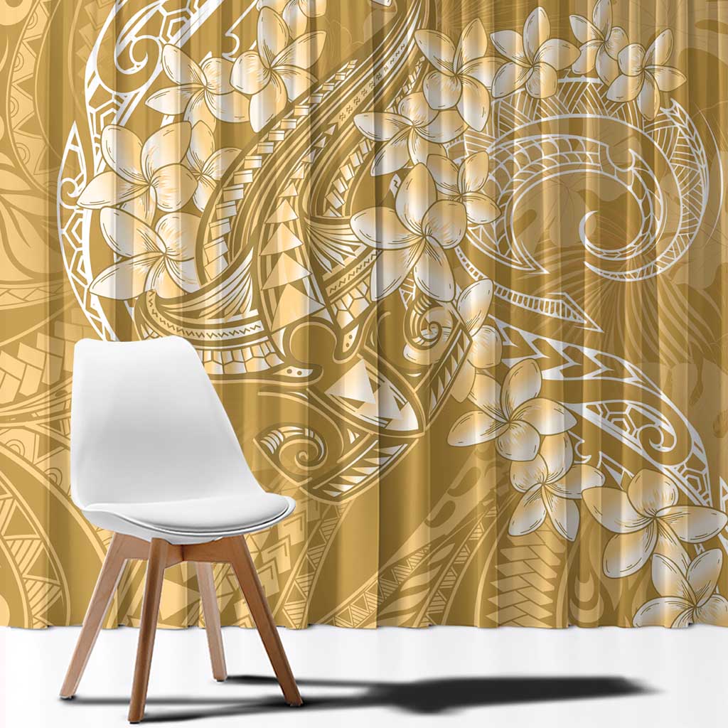 Yellow Polynesia Hammerhead Shark Tattoo With Plumeria Lei Window Curtain