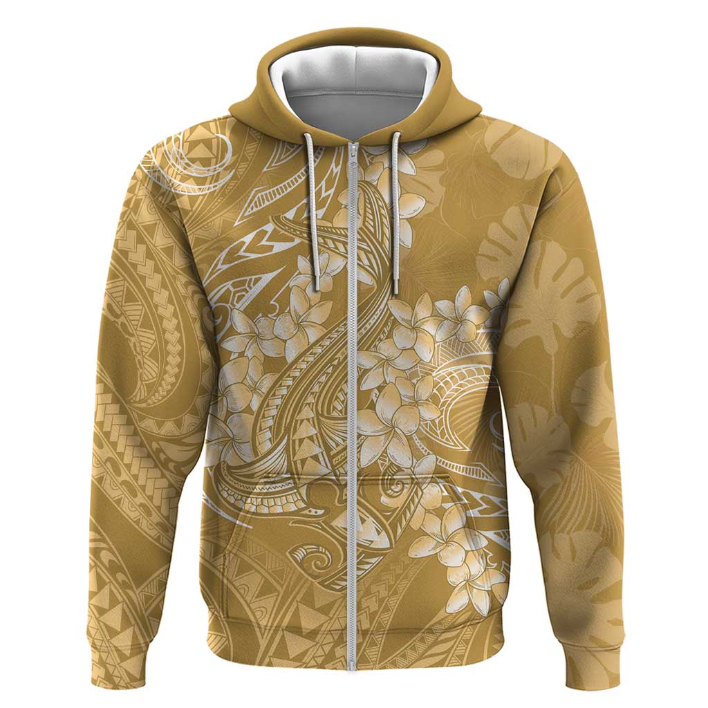 Yellow Polynesia Hammerhead Shark Tattoo With Plumeria Lei Zip Hoodie LT14 Zip Hoodie Yellow - Polynesian Pride