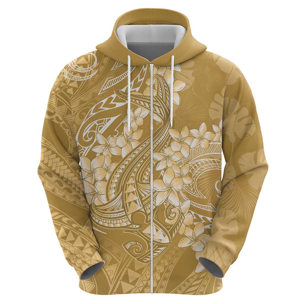Yellow Polynesia Hammerhead Shark Tattoo With Plumeria Lei Zip Hoodie LT14 - Polynesian Pride