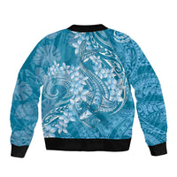 Blue Polynesia Hammerhead Shark Tattoo With Plumeria Lei Bomber Jacket