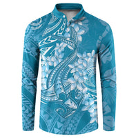 Blue Polynesia Hammerhead Shark Tattoo With Plumeria Lei Button Sweatshirt LT14 Blue - Polynesian Pride