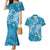 Blue Polynesia Hammerhead Shark Tattoo With Plumeria Lei Couples Matching Mermaid Dress and Hawaiian Shirt