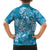 Blue Polynesia Hammerhead Shark Tattoo With Plumeria Lei Family Matching Off Shoulder Short Dress and Hawaiian Shirt