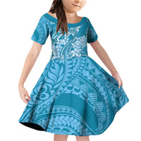 Blue Polynesia Hammerhead Shark Tattoo With Plumeria Lei Family Matching Off Shoulder Short Dress and Hawaiian Shirt