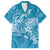 Blue Polynesia Hammerhead Shark Tattoo With Plumeria Lei Family Matching Short Sleeve Bodycon Dress and Hawaiian Shirt
