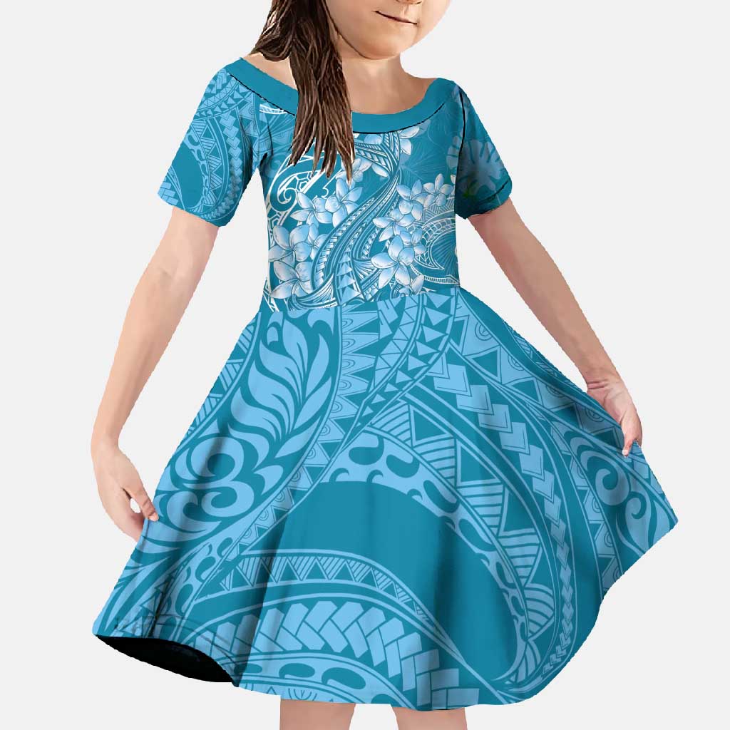 Blue Polynesia Hammerhead Shark Tattoo With Plumeria Lei Family Matching Summer Maxi Dress and Hawaiian Shirt