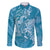 Blue Polynesia Hammerhead Shark Tattoo With Plumeria Lei Family Matching Summer Maxi Dress and Hawaiian Shirt