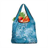 Blue Polynesia Hammerhead Shark Tattoo With Plumeria Lei Grocery Bag