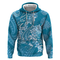 Blue Polynesia Hammerhead Shark Tattoo With Plumeria Lei Hoodie