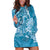 Blue Polynesia Hammerhead Shark Tattoo With Plumeria Lei Hoodie Dress