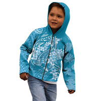 Blue Polynesia Hammerhead Shark Tattoo With Plumeria Lei Kid Hoodie