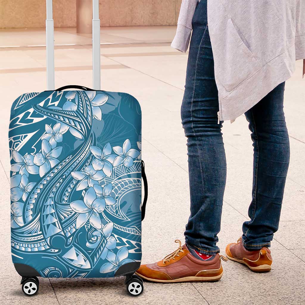 Blue Polynesia Hammerhead Shark Tattoo With Plumeria Lei Luggage Cover